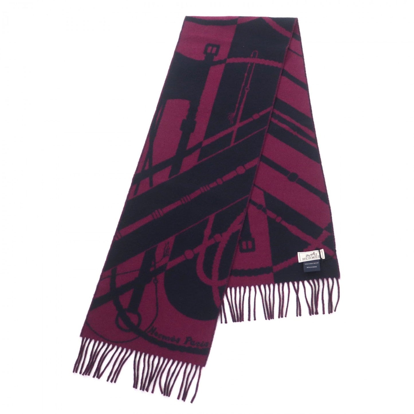 HERMES Scarf H394071T cashmere Black purple clicclac muffler