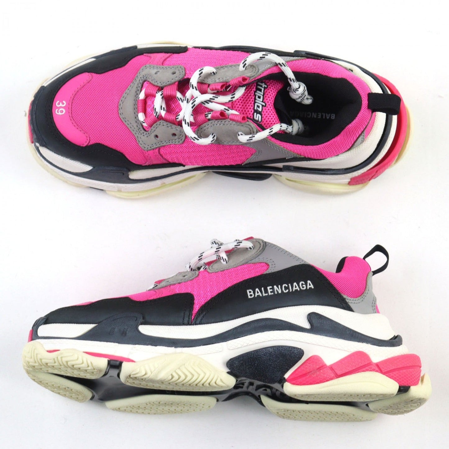 BALENCIAGA sneakers 524039 leather Pink type Triple S 26