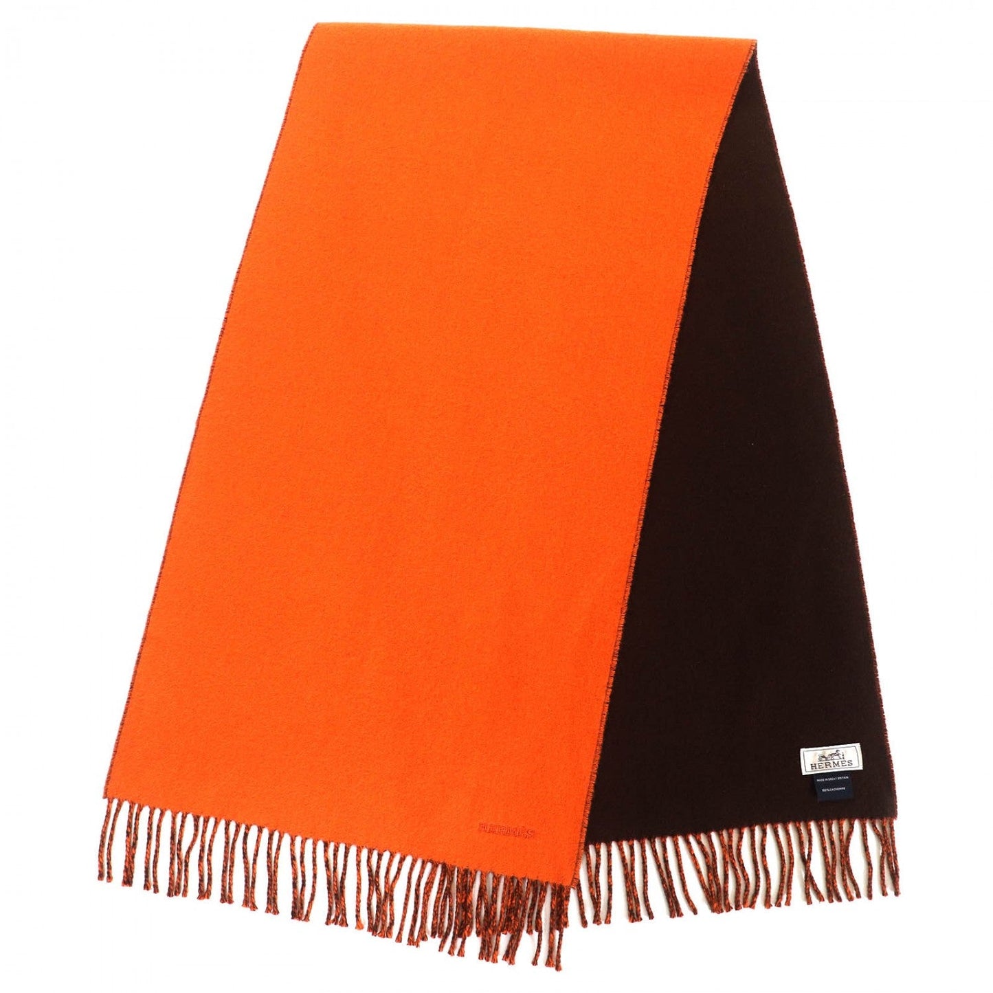 HERMES Scarf cashmere Orange brown
