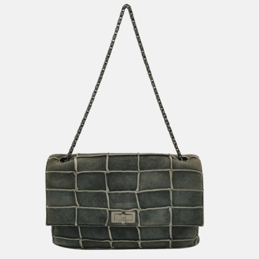 Chanel 2.55 Flap Bag Vintage Chocolate Bar 1997 Medium Suede Green