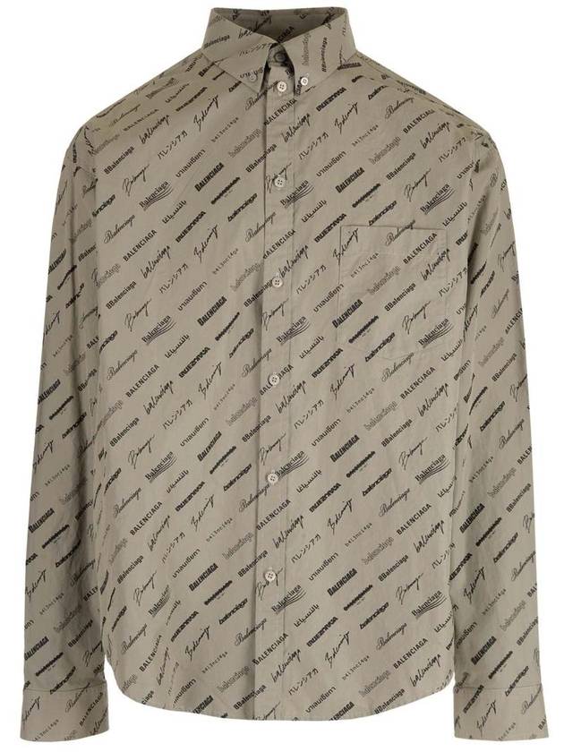 Luxury Balenciaga Trending 2025 Men's Allover Logo Long Sleeve Shirt Dust Black