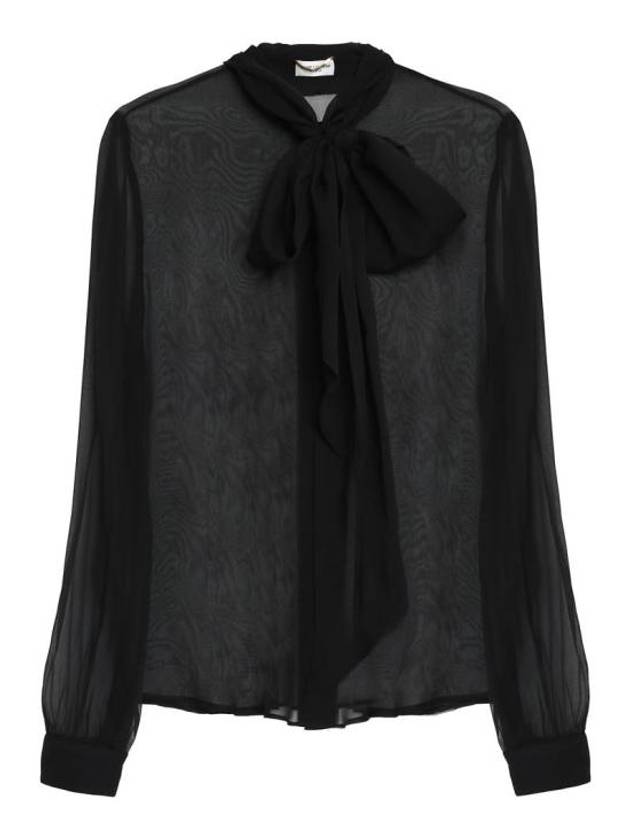 Luxury Saint Laurent Trending 2025 Silk Muslin Crepe Blouse Black