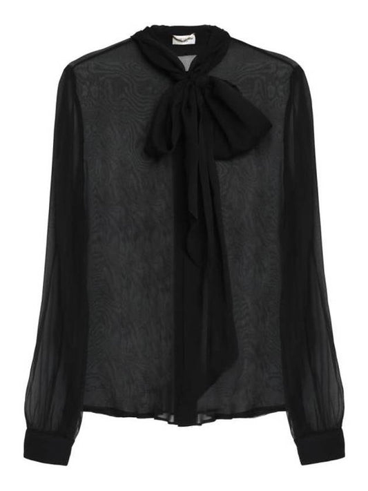 Luxury Saint Laurent Trending 2025 Silk Muslin Crepe Blouse Black