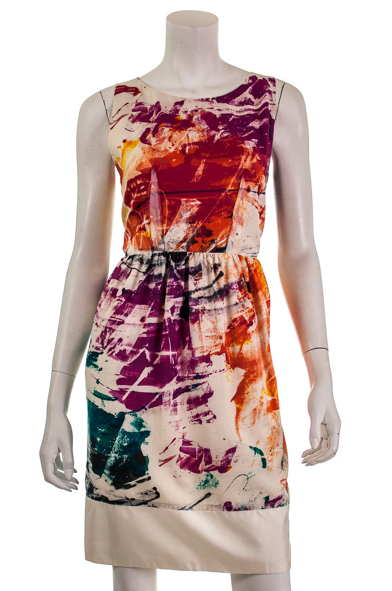 Luxury Saint Laurent Trending 2025 Abstract Print Silk Shift Dress Size S | FR 38