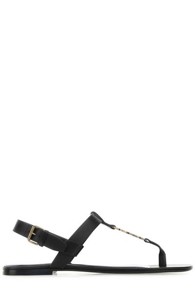 Luxury Saint Laurent Trending 2025 Men's Raffia Cassandra Logo Sandals in Black | Size 40 | 735072DWETT