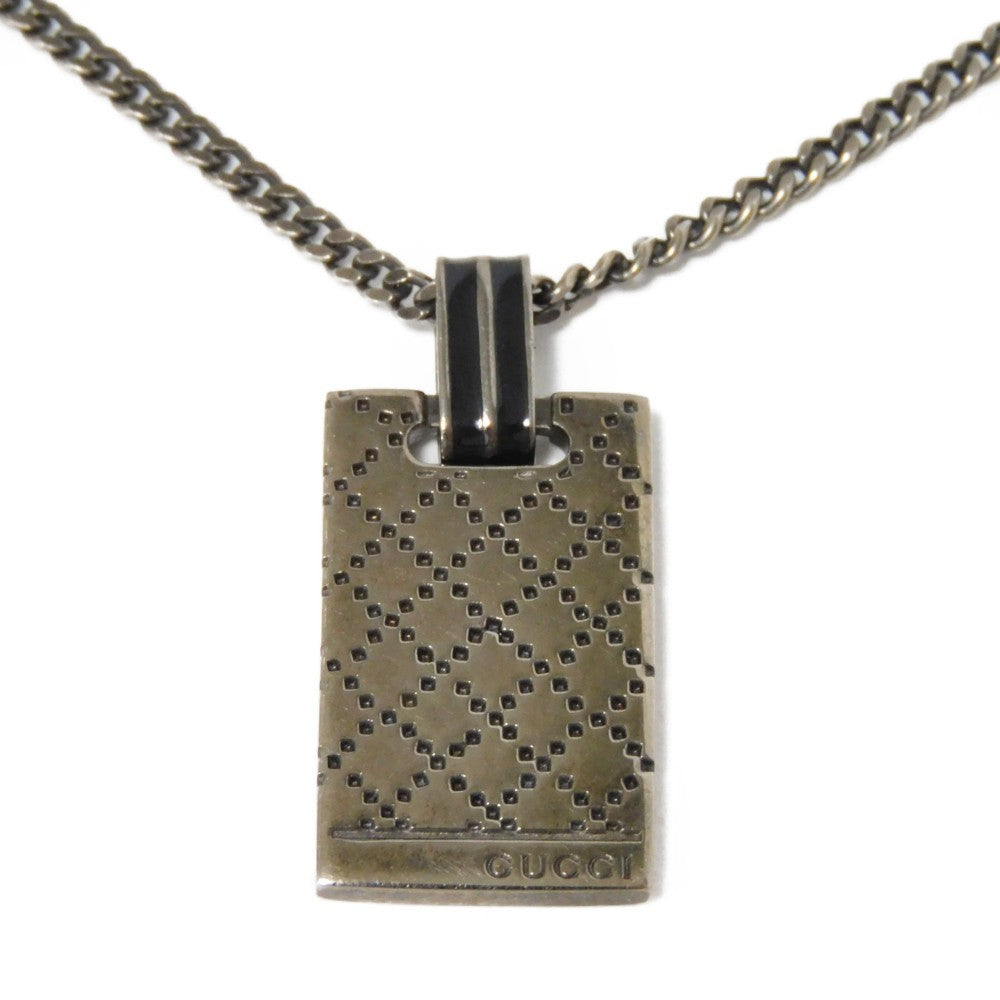 GUCCI Necklace 341899 J8410 8131 925 Gunmetal Patent Black logo Diamante Shima mens
