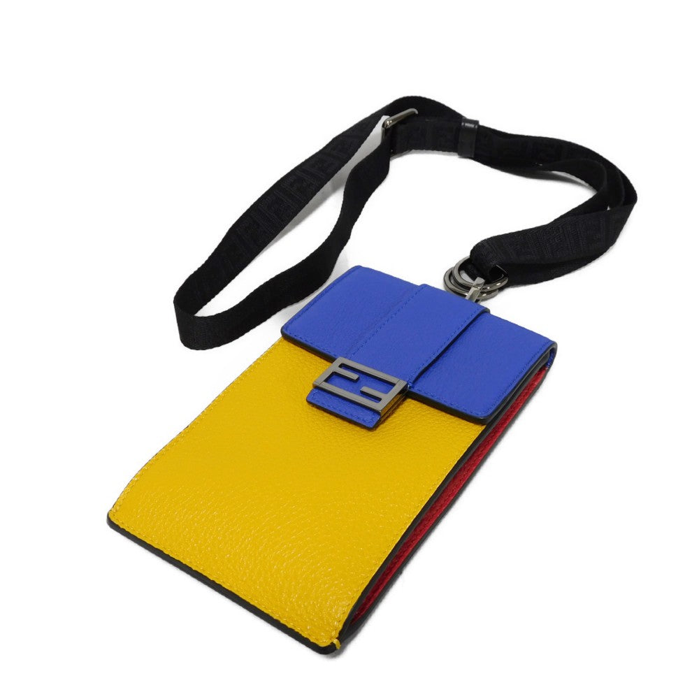 FENDI Shoulder Bag 7AS120 E1C  F1H8N Calf leather (embossed) Blue x Yellow x Red Tricolor Pochette Unused FF logo F is forever phone holder unisex(Unisex)