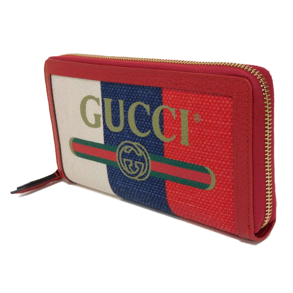 GUCCI Long Wallet Purse 524790 9SBCG 9093 Baia de la linen canvas x calf leather Tricolor Interlocking G Web Good condition logo Baiadera Zip Around Wallet unisex(Unisex)
