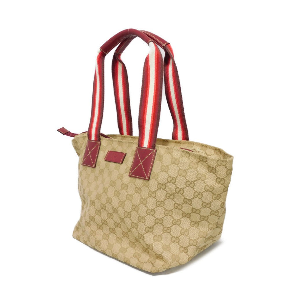 GUCCI Tote Bag 131230 GG canvas x calf leather beige logo embossed leather patch double G red GG canvas Web stripe tote unisex(Unisex)