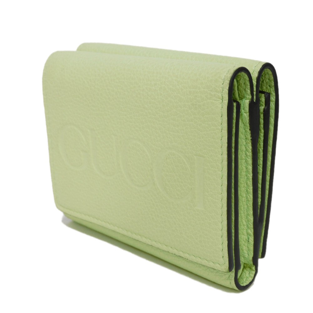 GUCCI Tri-fold wallet 731694 0E8IG 3801 Calf leather (embossed) Light green Pastel Trifold Compact Japan Exclusive embossed logo mini wallet unisex(Unisex)
