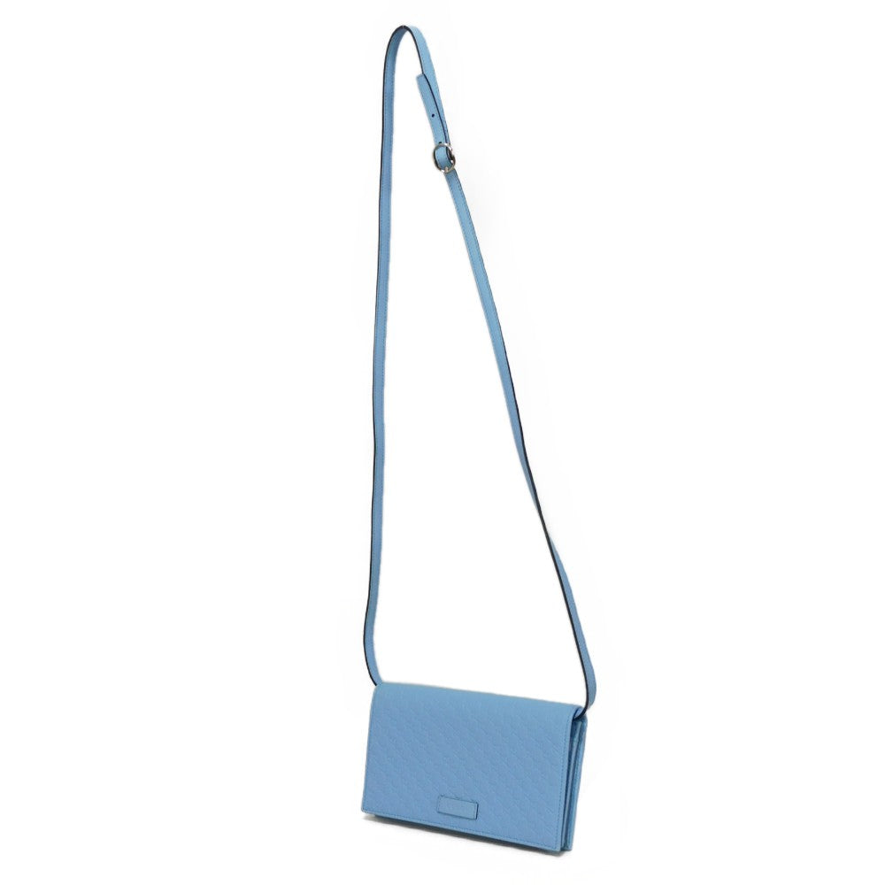 GUCCI Long Wallet Purse 466507 BMJ1G 4503 GG striped leather Light blue logo double G pastel unused Micro GG Shima Guccissima Shoulder Wallet unisex(Unisex)