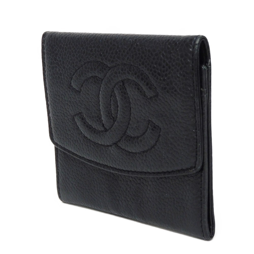 CHANEL Coin case Caviar skin black COCO Mark CC Mark 3rd Series Vintage Big Coco Compact flap wallet unisex(Unisex)