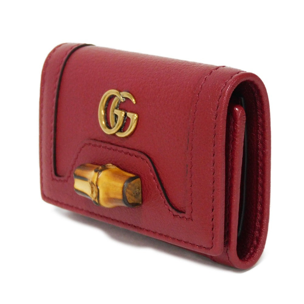 GUCCI Key case Key holder  658636 17Q0T 6638 Calf leather Red Double G Red GG Marmont Diana Bamboo 6-ring keychain Women