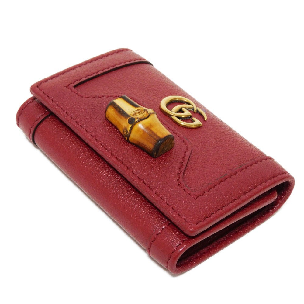 GUCCI Key case Key holder  658636 17Q0T 6638 Calf leather Red Double G Red GG Marmont Diana Bamboo 6-ring keychain Women