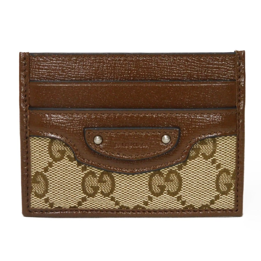 GUCCI Card Case 681709 GY5SN 8563 GG canvas x calf leather beige The Hacker Project GG Canvas Unused Balenciaga Neo Classic Card Holder unisex(Unisex)