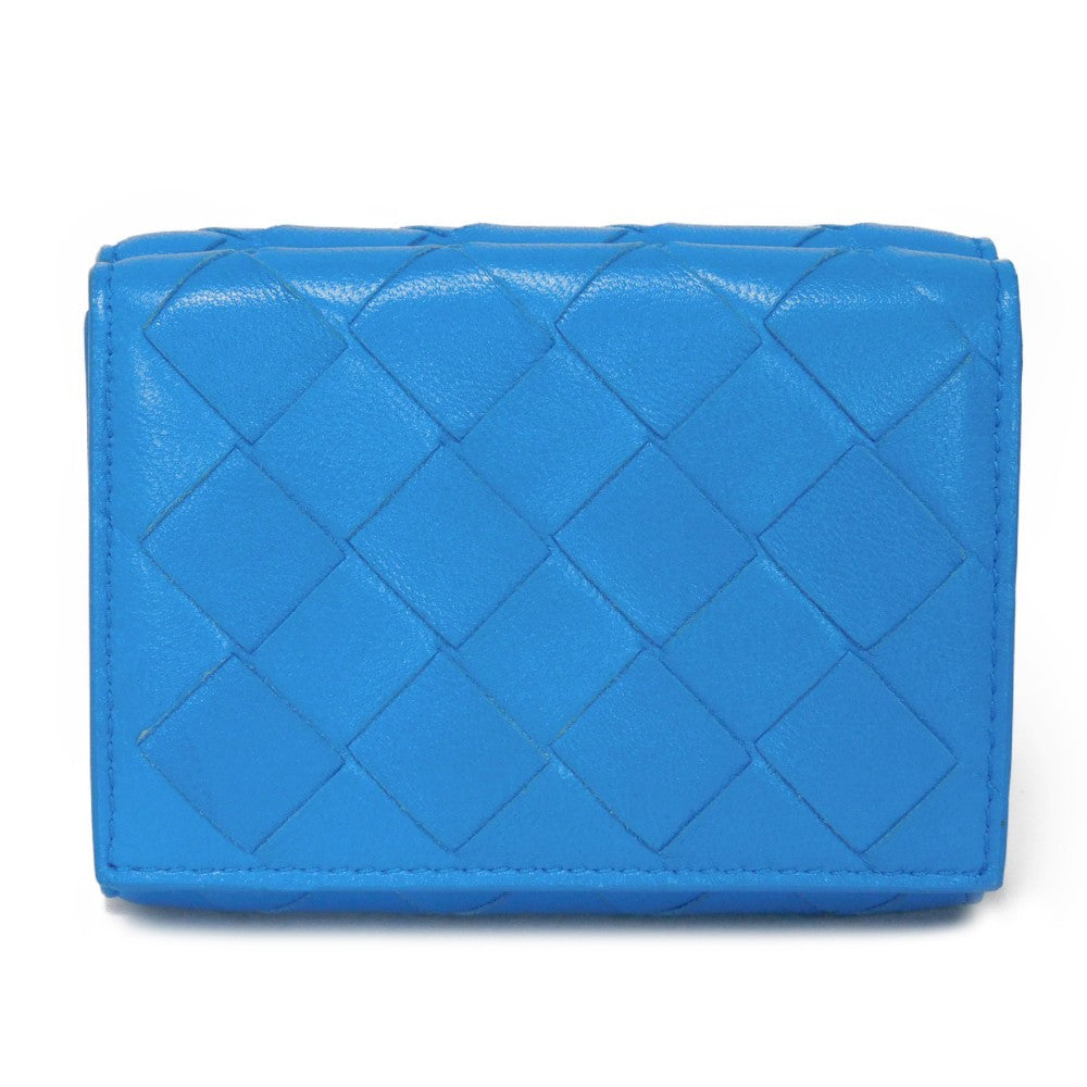 BOTTEGAVENETA Tri-fold wallet 635561 VCPP2 4611 Lambskin, Calfskin Light blue RFID IC chip Maxi INTRECCIATO Tiny mini wallet mens(Unisex)