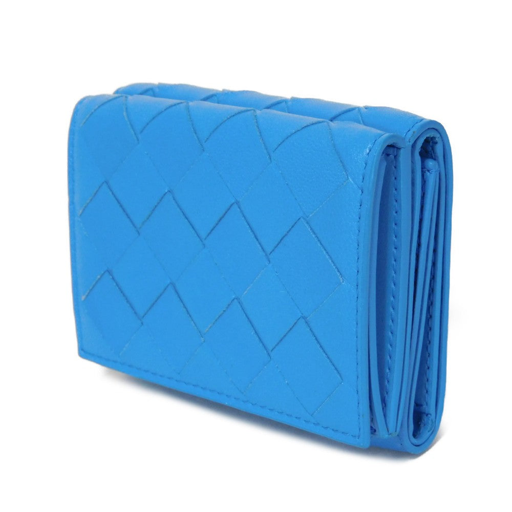 BOTTEGAVENETA Tri-fold wallet 635561 VCPP2 4611 Lambskin, Calfskin Light blue RFID IC chip Maxi INTRECCIATO Tiny mini wallet mens(Unisex)