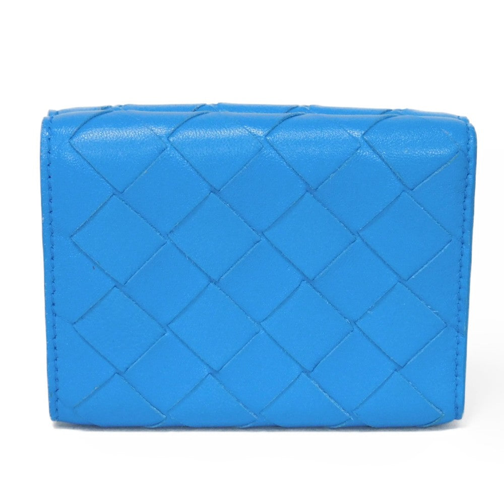 BOTTEGAVENETA Tri-fold wallet 635561 VCPP2 4611 Lambskin, Calfskin Light blue RFID IC chip Maxi INTRECCIATO Tiny mini wallet mens(Unisex)