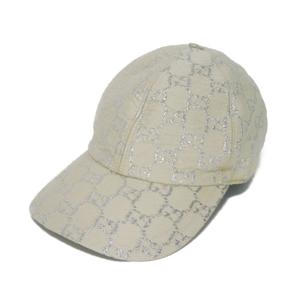 GUCCI hat 631953 3HK75 9060 Outer: Wool 71(%) x Nylon 17(%) Metal fiber 12(%) Lining: Rayon 72(%) Silk 28(%) white Double GS 22" Wool Nylon Ivory Silver Velcro GG glitter Baseball cap Women