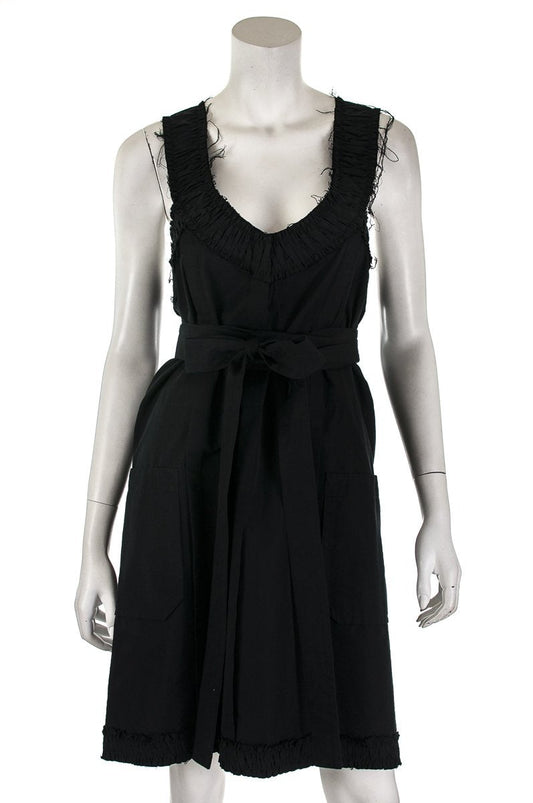 Luxury Saint Laurent Trending 2025 Black Cotton & Silk Blend Belted Dress Size S | FR 38