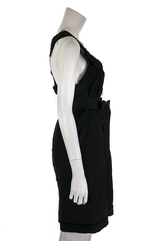 Luxury Saint Laurent Trending 2025 Black Cotton & Silk Blend Belted Dress Size S | FR 38