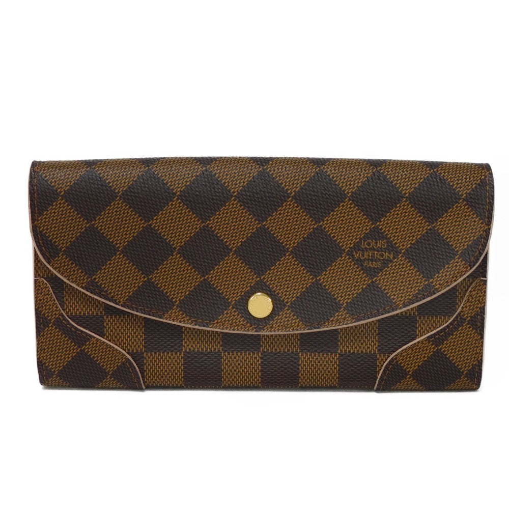 LOUIS VUITTON Long Wallet Purse N61227 Damier canvas, grained leather (embossed) Dark brown logo Ebene Brown Pink Bifold Wallet Bicolor Damier Portefeuille Kaisa Women