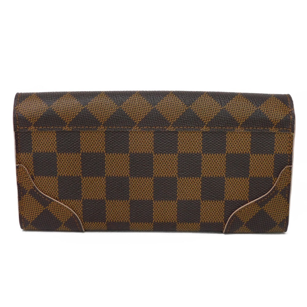 LOUIS VUITTON Long Wallet Purse N61227 Damier canvas, grained leather (embossed) Dark brown logo Ebene Brown Pink Bifold Wallet Bicolor Damier Portefeuille Kaisa Women