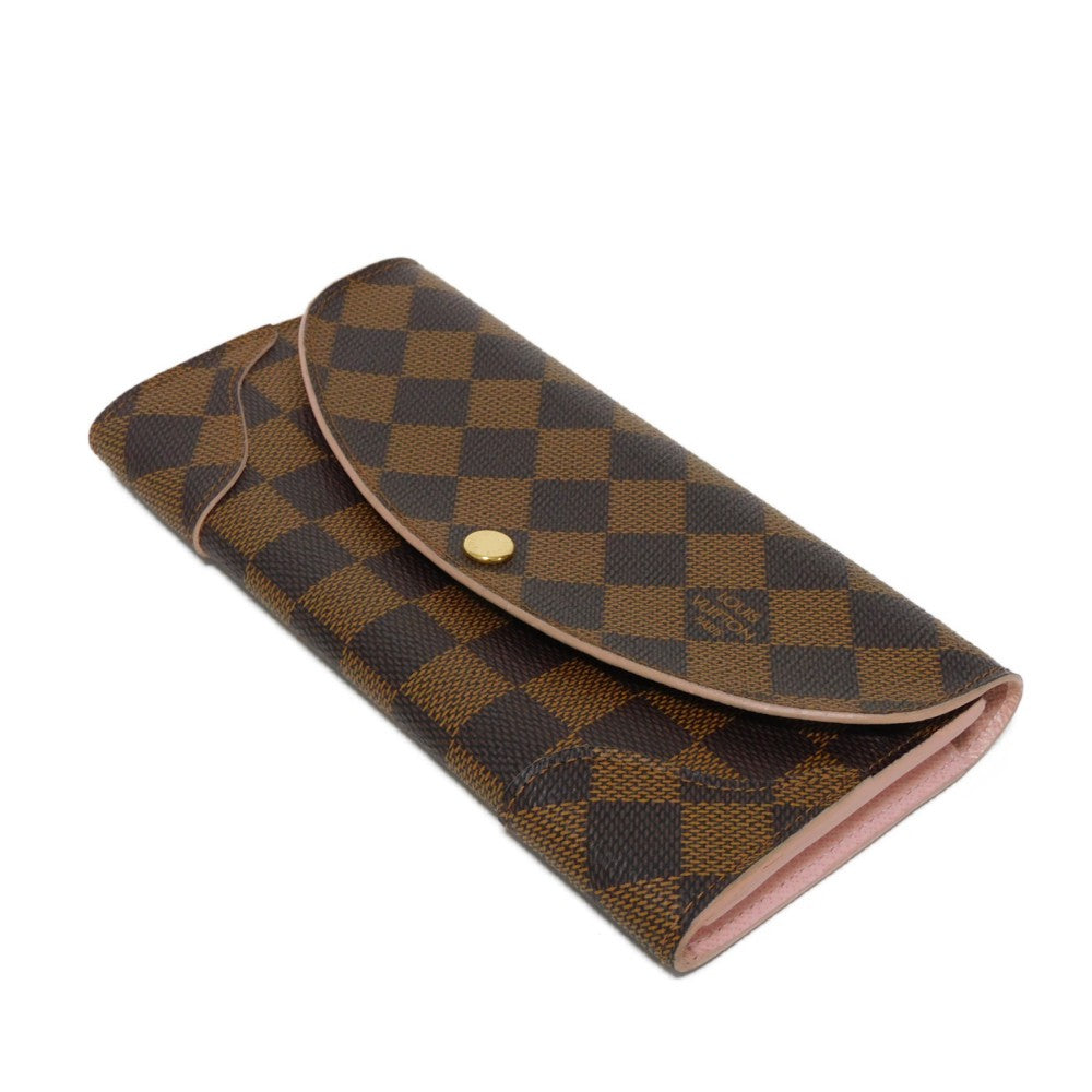 LOUIS VUITTON Long Wallet Purse N61227 Damier canvas, grained leather (embossed) Dark brown logo Ebene Brown Pink Bifold Wallet Bicolor Damier Portefeuille Kaisa Women