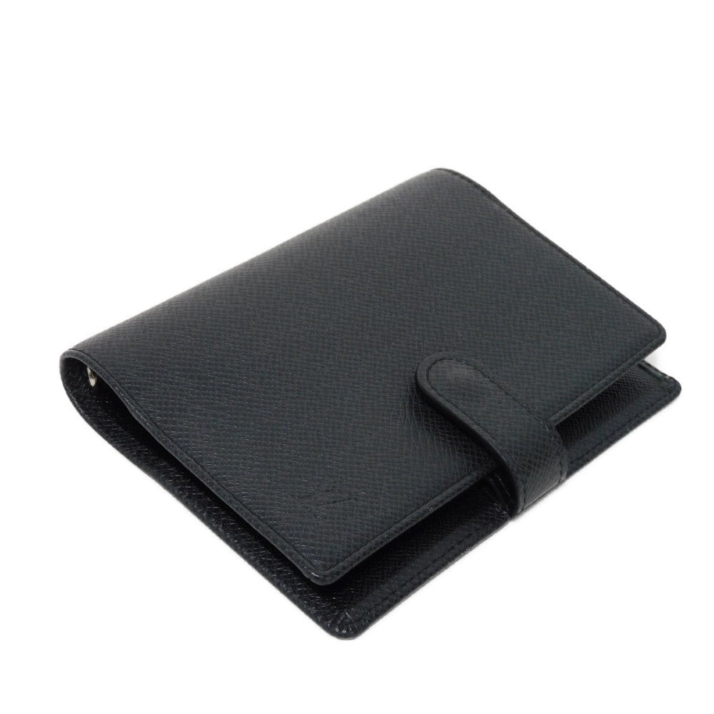 LOUIS VUITTON Notebook cover R20426 Taiga leather (embossed) black LV Logo Charcoal Grey Diary 6 Hole Vuitton Card Case Taiga Agenda PM mens