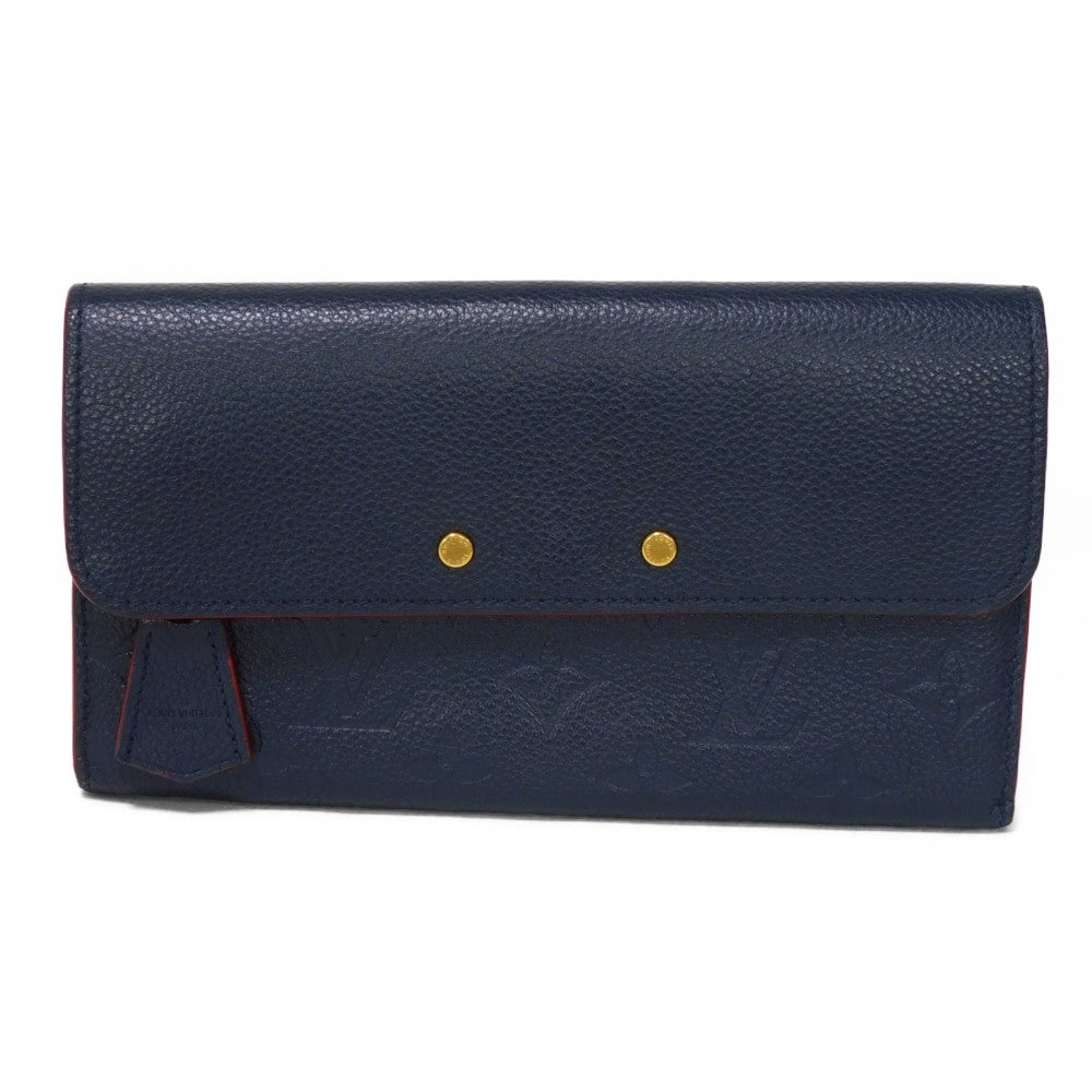 LOUIS VUITTON Long Wallet Purse M62127 Implant leather (monogram embossed) Marine Rouge LV logo flower navy red Monogram Unplant Portefeuille Ponneuf unisex(Unisex)