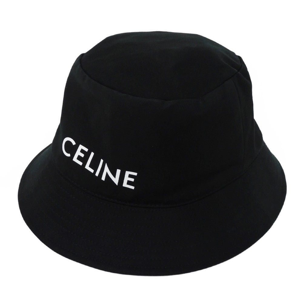 CELINE hat 2AU5B968P.38UB cotton black M 22.8" Gabardine White New logo logo bucket hat unisex(Unisex)