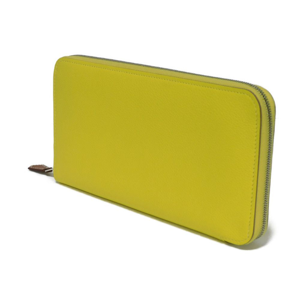 HERMES Long Wallet Purse Evercolor , Barenia lime Multicolor Zip Around Good condition Henri Verite Freely Azap Long Silk Inn unisex(Unisex)