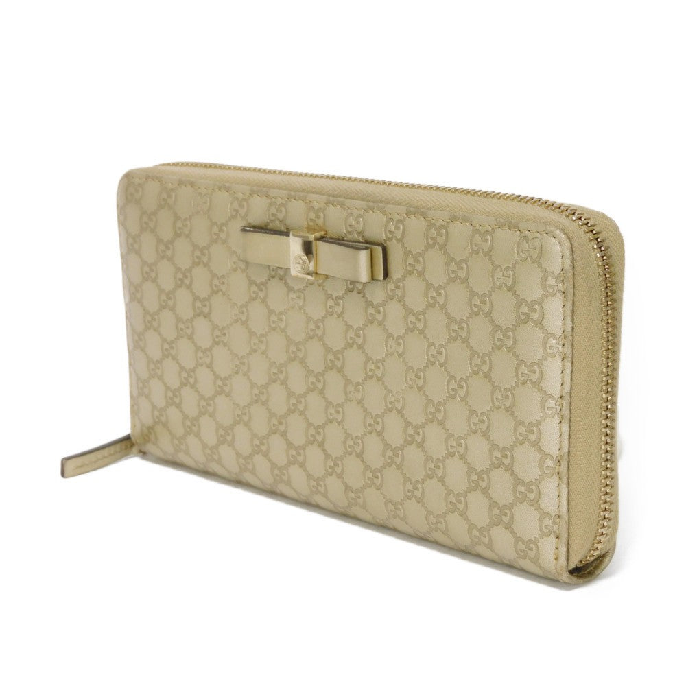 GUCCI Long Wallet Purse 388680 GG striped leather Champagne Gold Zip Around Micro GG Shima Guccissima Ribbon Zip Around Wallet Women