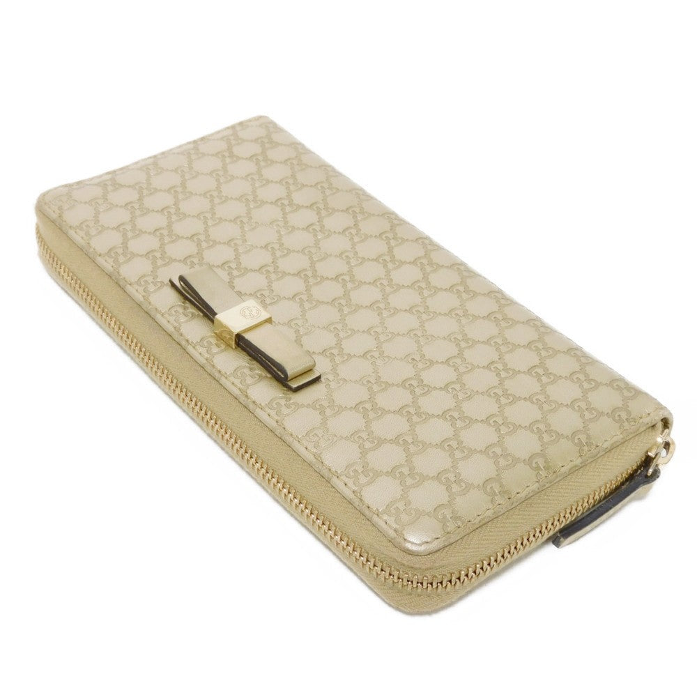 GUCCI Long Wallet Purse 388680 GG striped leather Champagne Gold Zip Around Micro GG Shima Guccissima Ribbon Zip Around Wallet Women