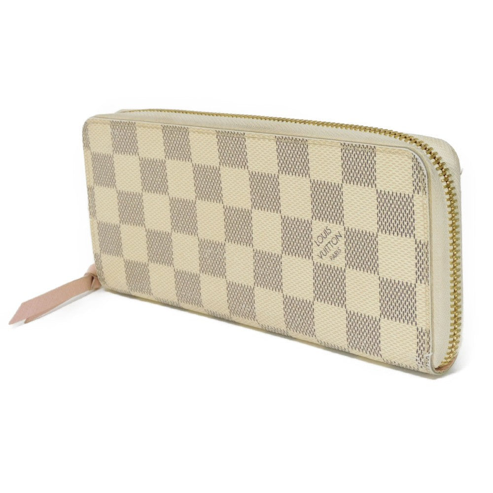 LOUIS VUITTON Long Wallet Purse N61264 Damier Azur canvas x grained leather (embossed) Rose valerine logo Ivory Zip Around Damier Azur Portefeuille Clemence Women