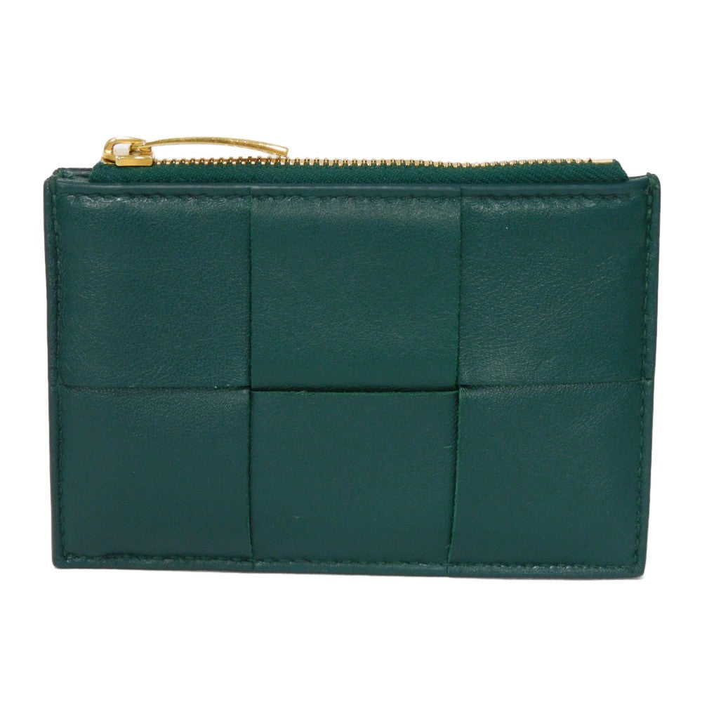 BOTTEGAVENETA Coin case 765460 VCQC4 3049 lambskin x calfskin Emerald green Current RFID IC chip Maxi INTRECCIATO Cassette Card Case unisex(Unisex)