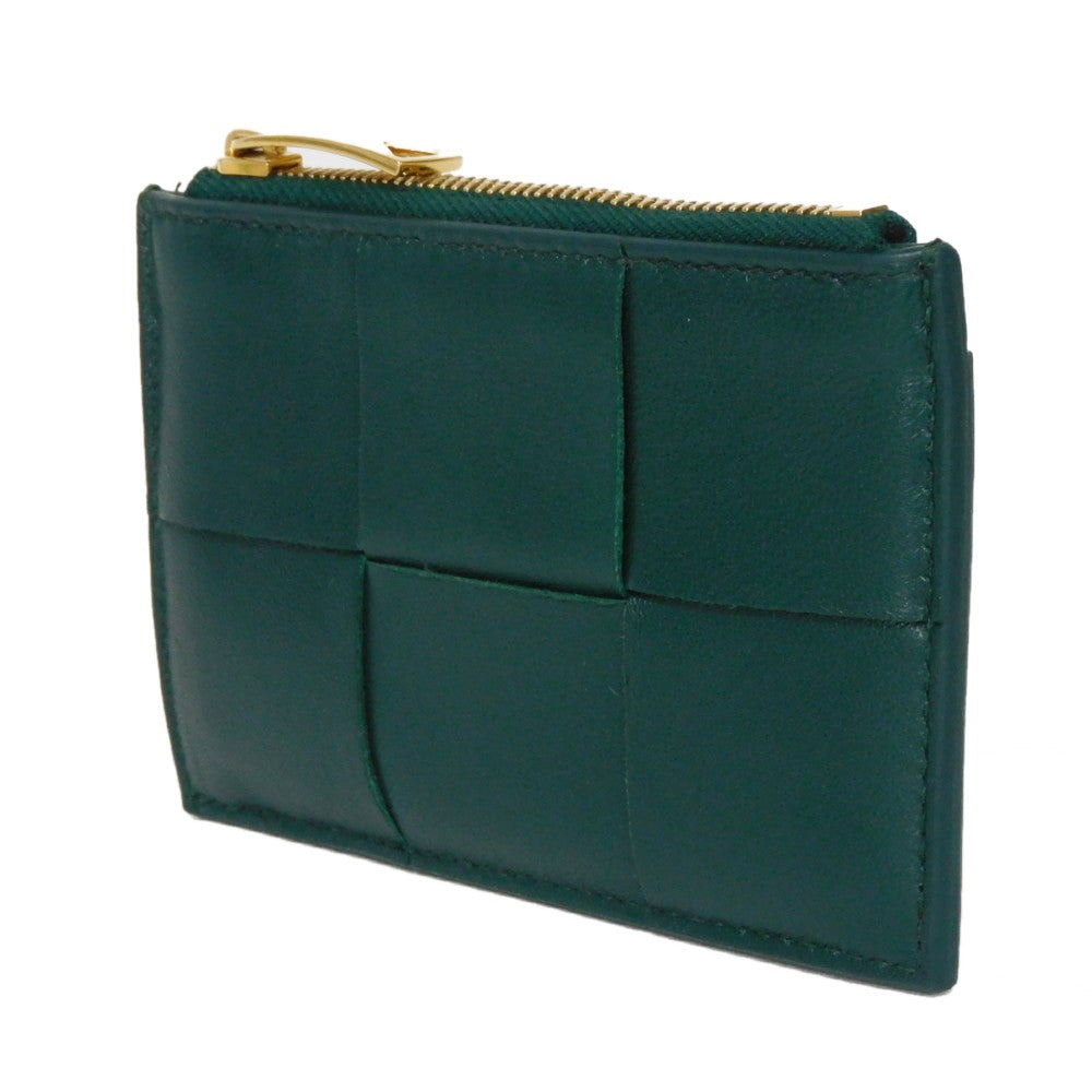 BOTTEGAVENETA Coin case 765460 VCQC4 3049 lambskin x calfskin Emerald green Current RFID IC chip Maxi INTRECCIATO Cassette Card Case unisex(Unisex)
