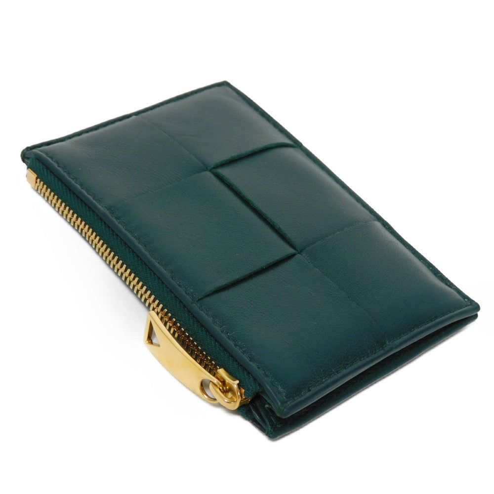 BOTTEGAVENETA Coin case 765460 VCQC4 3049 lambskin x calfskin Emerald green Current RFID IC chip Maxi INTRECCIATO Cassette Card Case unisex(Unisex)