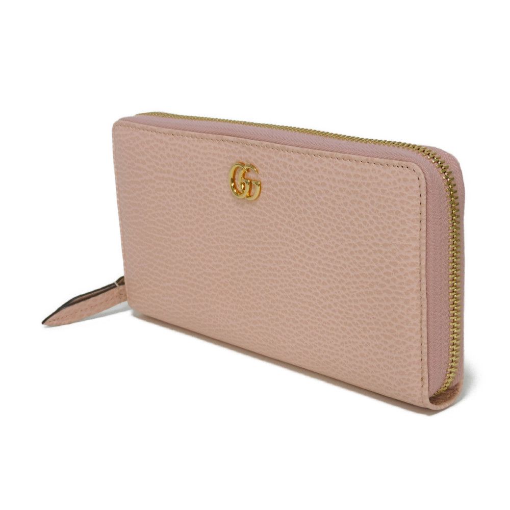 GUCCI Long Wallet Purse 456117 CAO0G 5909 Textured leather Perfect pink Pastel Zip Around GG Marmont Double G zip around wallet Women