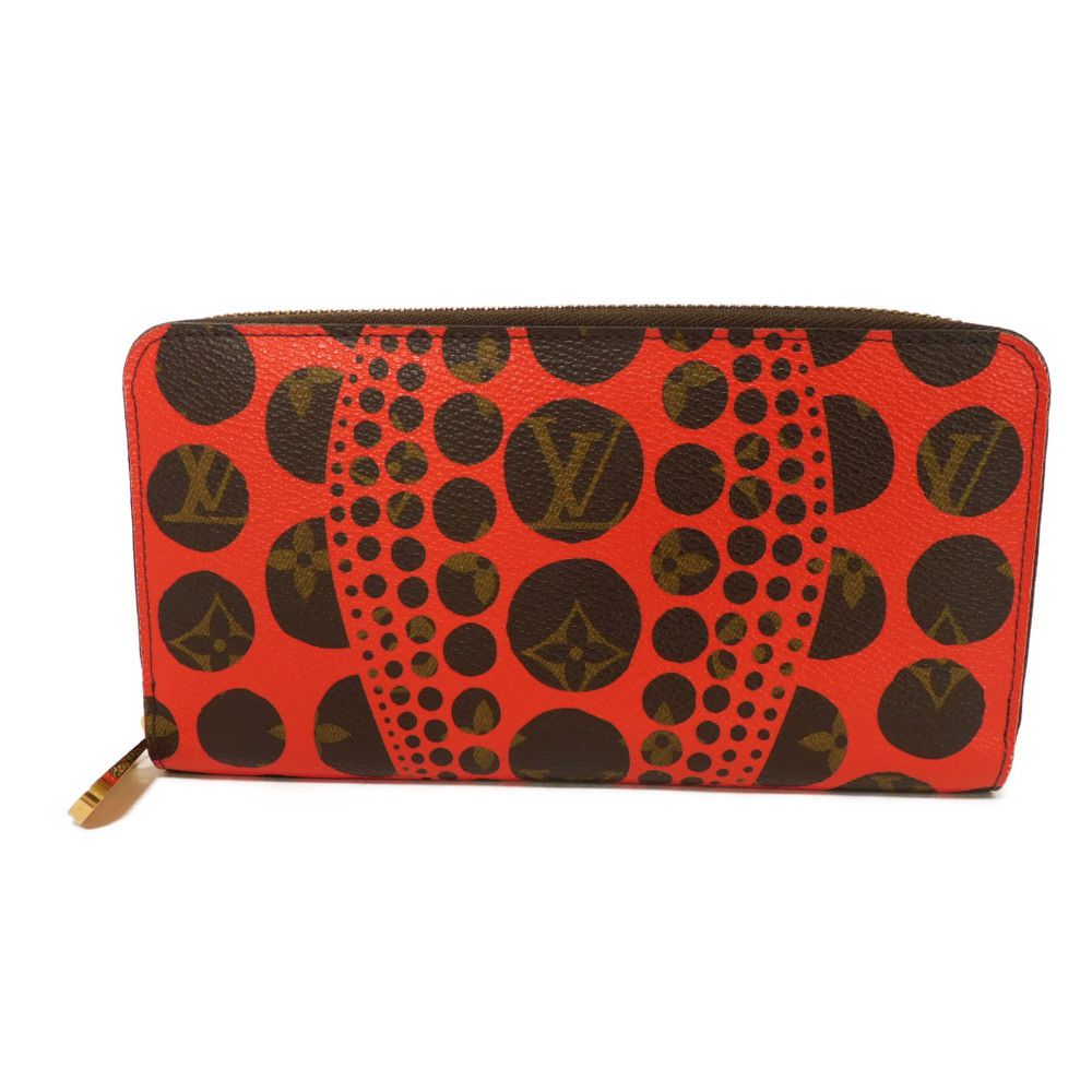 LOUIS VUITTON Long Wallet Purse M60450 Monogram canvas (dot print) x grain leather Rouge Yayoi Kusama Brown Red Old Model Monogram Pumpkin Dot Zippy wallet unisex(Unisex)
