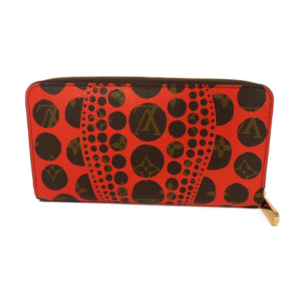LOUIS VUITTON Long Wallet Purse M60450 Monogram canvas (dot print) x grain leather Rouge Yayoi Kusama Brown Red Old Model Monogram Pumpkin Dot Zippy wallet unisex(Unisex)