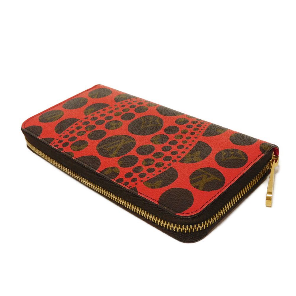 LOUIS VUITTON Long Wallet Purse M60450 Monogram canvas (dot print) x grain leather Rouge Yayoi Kusama Brown Red Old Model Monogram Pumpkin Dot Zippy wallet unisex(Unisex)