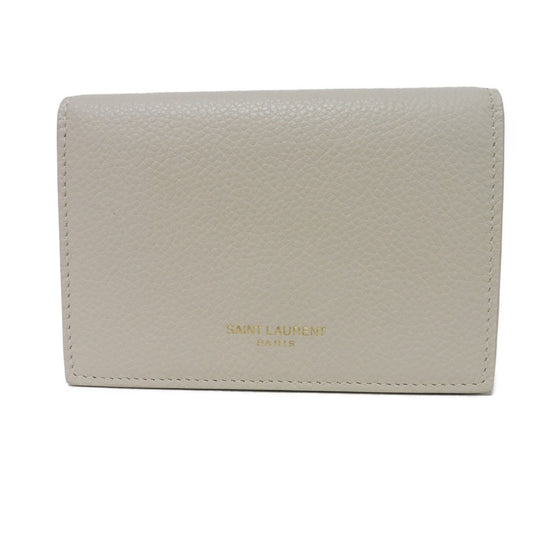 SAINT LAURENT PARIS Card Case 468994 Grain powder textured leather (embossed) Ivory Grain Powder Textured Leather Bifold Wallet logo Business card holder unisex(Unisex)