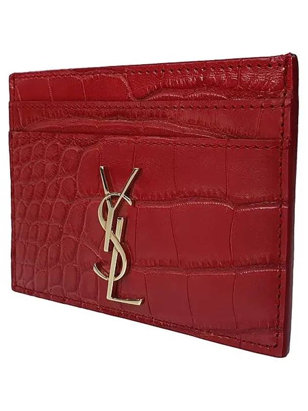 Luxury Saint Laurent Trending 2025 Monogram Crocodile Card Wallet Red