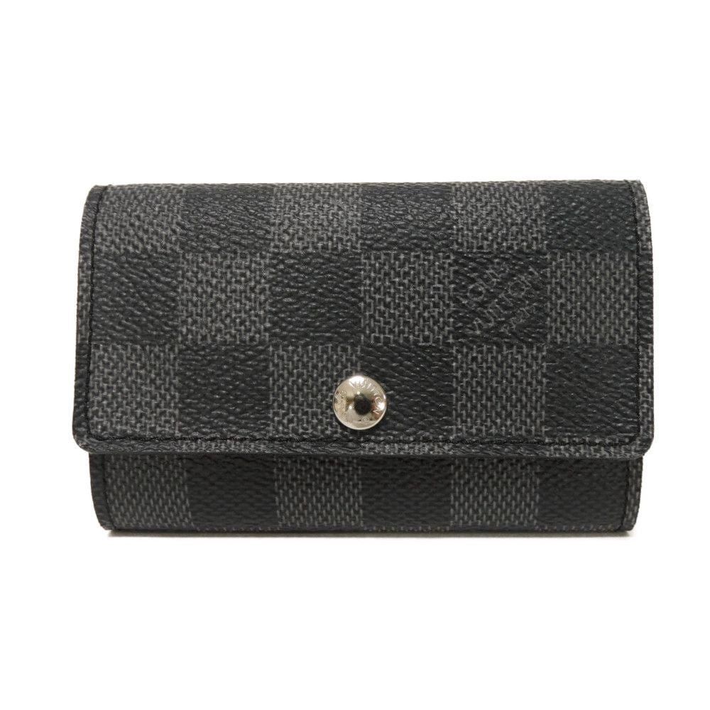 LOUIS VUITTON Key case Key holder  N62662 Damier Graphite canvas x grained leather (embossed) Noir Old logo black grey 6-row black good condition Damier Graphite Multicles 6 mens