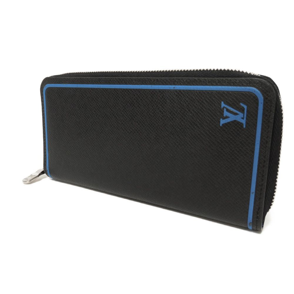 LOUIS VUITTON Long Wallet Purse M30070 Taiga leather (stamped) Noir New Zip Around Black Blue Taiga Zippy Wallet Vertical mens