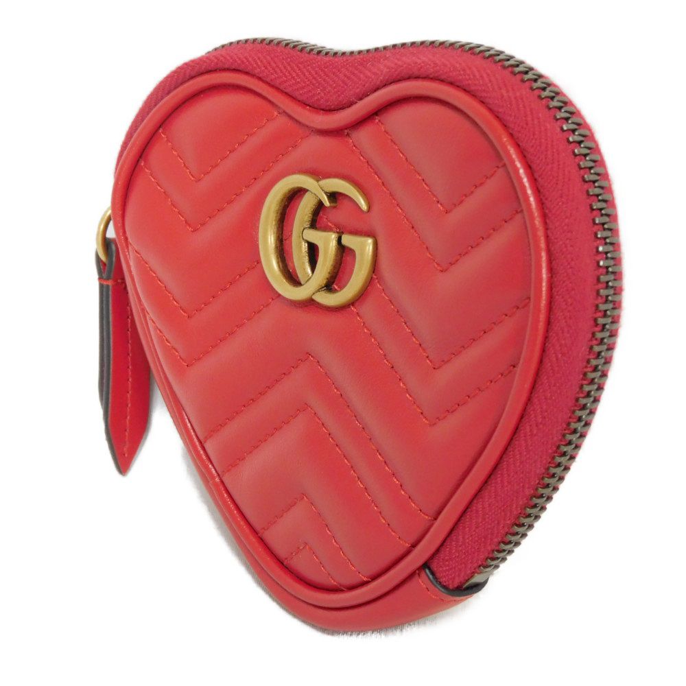 GUCCI Coin case 699517 DTDHT 6433 Calf leather Red Current Chevron Keyring, in good condition GG Marmont Double G heart-shaped coin purse Women