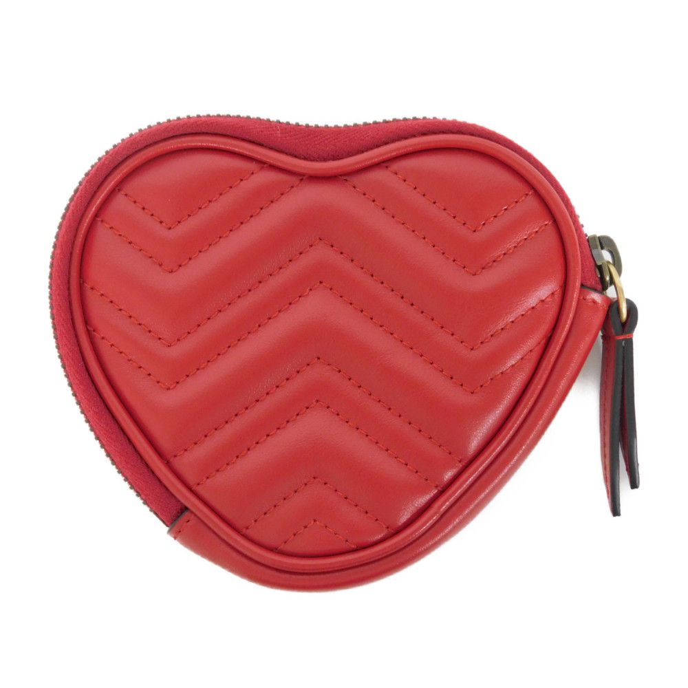 GUCCI Coin case 699517 DTDHT 6433 Calf leather Red Current Chevron Keyring, in good condition GG Marmont Double G heart-shaped coin purse Women