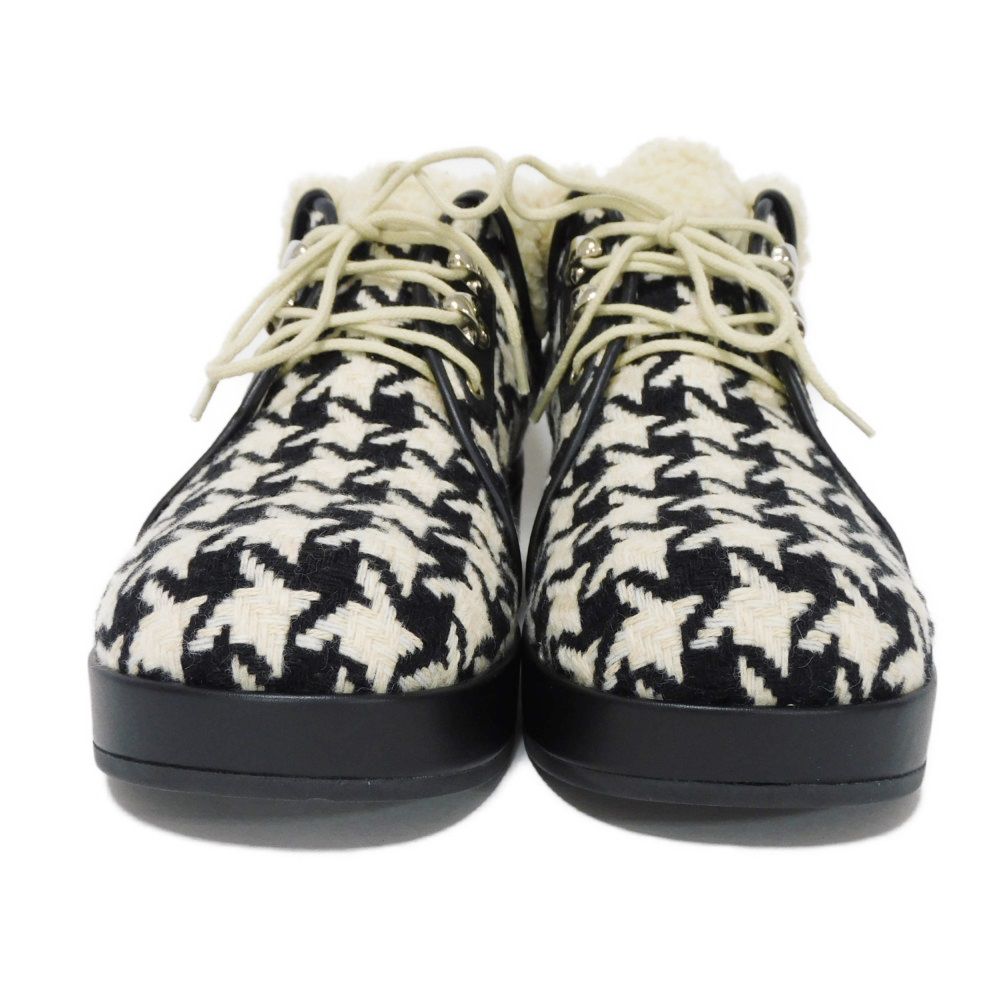 GUCCI boots 591039 wool Ivory Houndstooth pattern, all-over pattern, black, lace-up, unused Tweed Boa Ankle Women 37