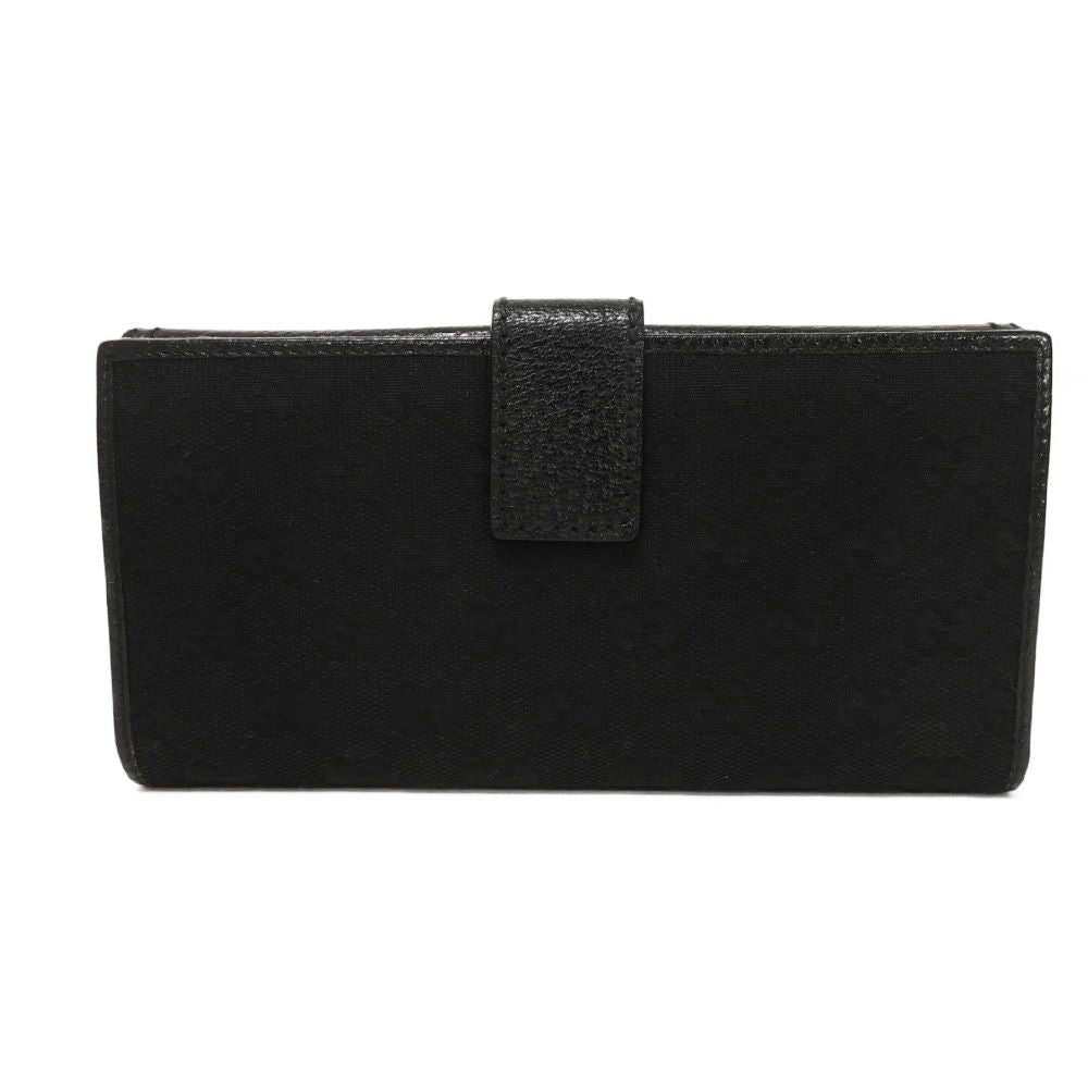 GUCCI Long Wallet Purse 137374 GG canvas x calf leather black Long flap wallet GG canvas Bamboo Turnlock Continental Wallet unisex(Unisex)